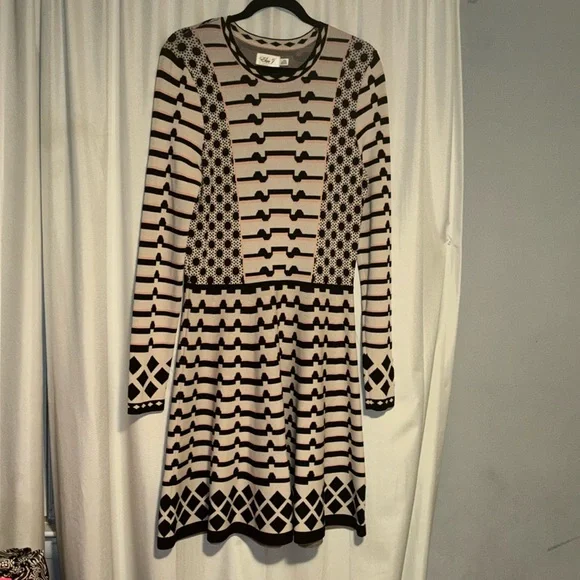 Eliza J Artwork Jacquard Sweater Dress Long Sleeve Fit & Flare size Large NWT - Picture 4 of 9